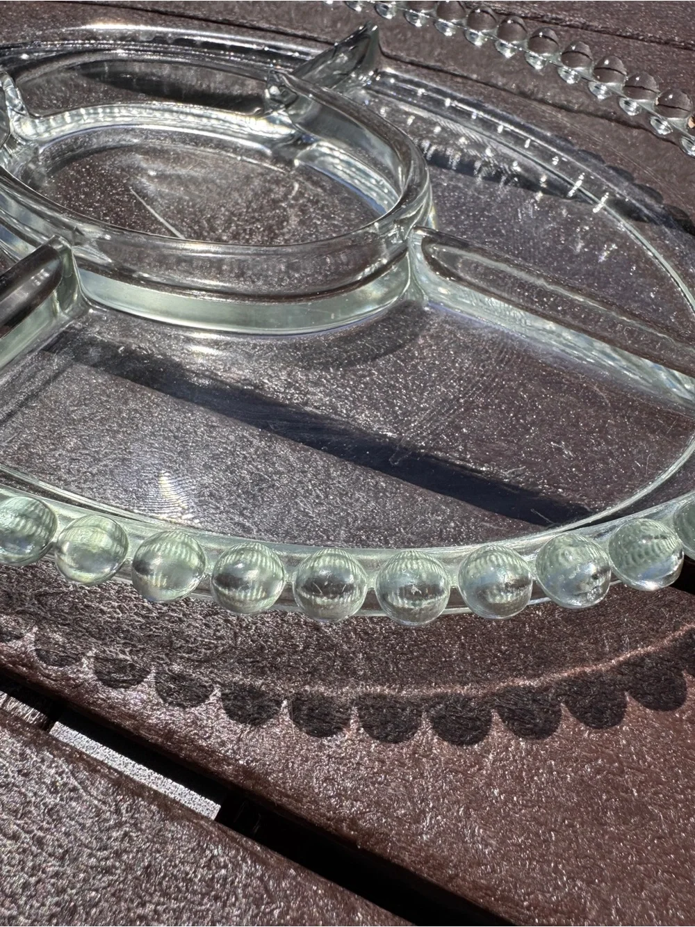 Imperial Glass Candlewick - Clear Glass Divided Serving Tray with Beaded Edge